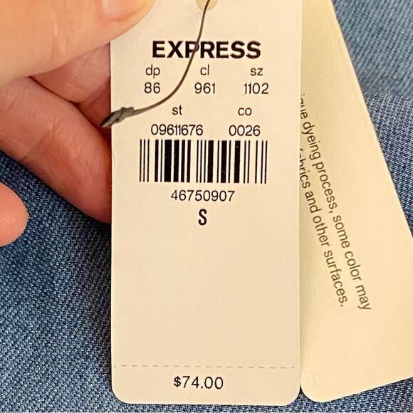 Express NWT Y2K Style Denim Crop Top Square Neckline Womens Size Sm Long Sleeve - Picture 4 of 5